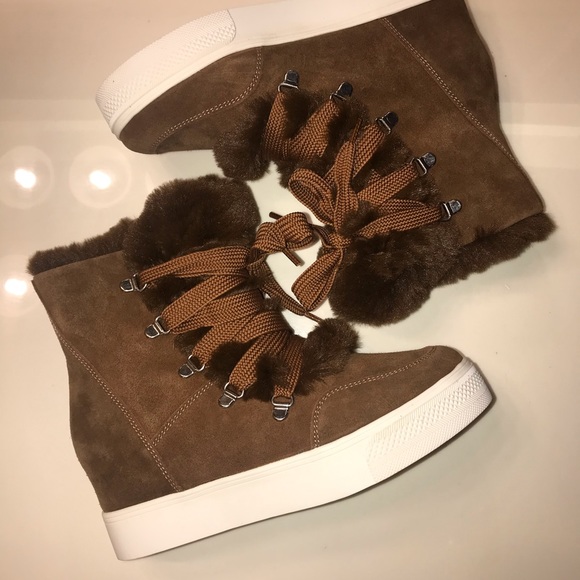 🆕 Steve Madden Wharton  Wedge Winter Laceup Boot 8.5 Chestnut - Picture 4 of 7